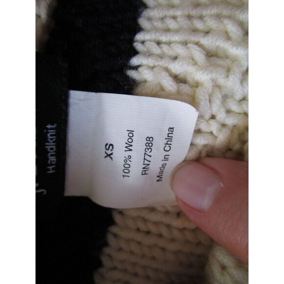 J Crew Handknit Wool Sweater XS Black Cream Stripes Cozy Cable Knit GUC - Picture 15 of 16